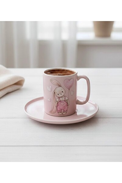 Rolin Design Balonlu Tavşan Pembe Kahve Fincanı 90ml