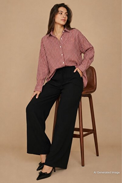 Madmext Black Elastic Waisted Loose Cut Trousers MG2020