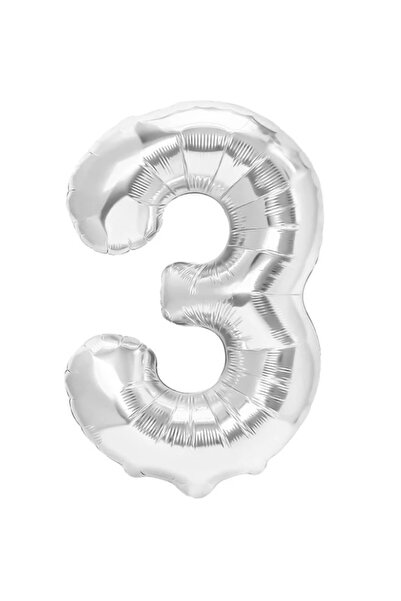 OEM Balon din Folie, Cifra 3, 40 cm, pentru Aer sau Heliu, Argintiu, Decor An...