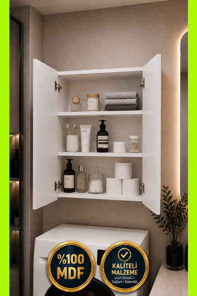 DUYAMO 3 Raflı Çok Amaçlı Banyo Dolabı Mat Beyaz MDF Lam 69x55x25 cm Yavaşlat...