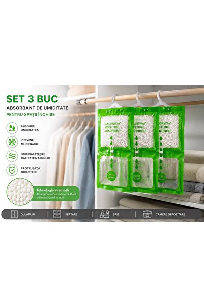 GALORWAY Set 3 Absorbant de Umiditate cu Cărbune Activ și Cristale Absorbante...