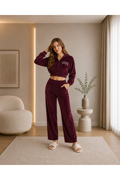 Clyfora Velvet Crop Jacket Pajama Set