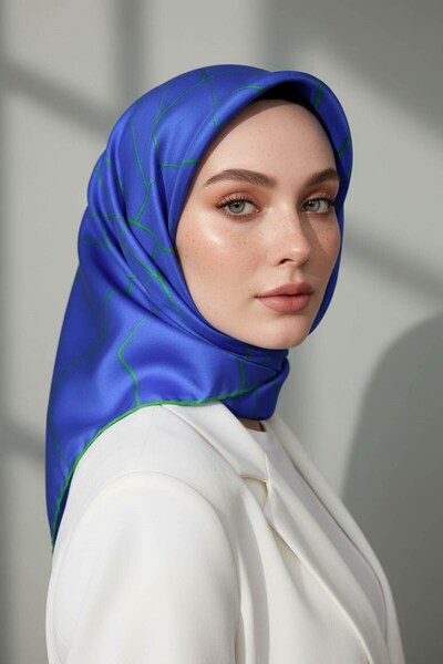 Vissona أصيص زهور منقوش بخط حرير تويل 100% - وشاح أخضر زمردي ملون 90x90 شكل ز...