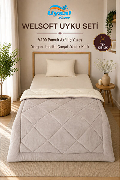 UYSAL WELSOFT AKFİL TEK KİŞİLİK UYKU SETİ 155x215 BEJ