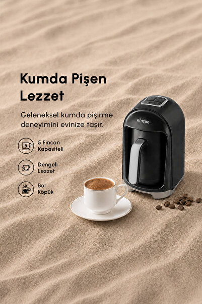 Emsan Kumda Türk Kahve Makinesi Siyah 5 Fincan Kapasiteli