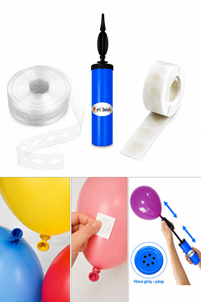 Parti dolabı Balon Şişirme Pompası (balon zinciri ve yapışkanı hediyeli) İnce...