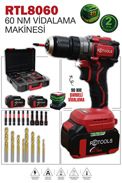 RETOOLS RTL8060 21V 3.0Ah Profesyonel Şarjlı Darbeli Vidalama Makinesi