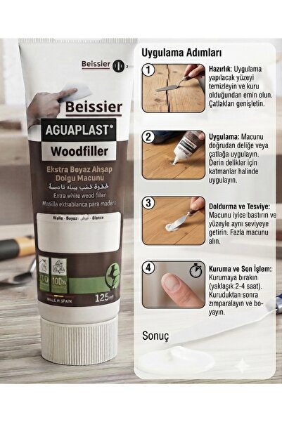 HAMADEX (PREMİUM) Ahşap, Parke Tamir Dolgu Macunu 125 ml EKSTRA BEYAZ (Çatlak...