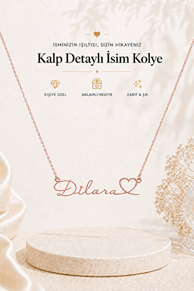 emirOmade 925 Ayar Gümüş Kişiye Özel Kalpli İsimli Kolye Rose Gold Rengi 14 A...