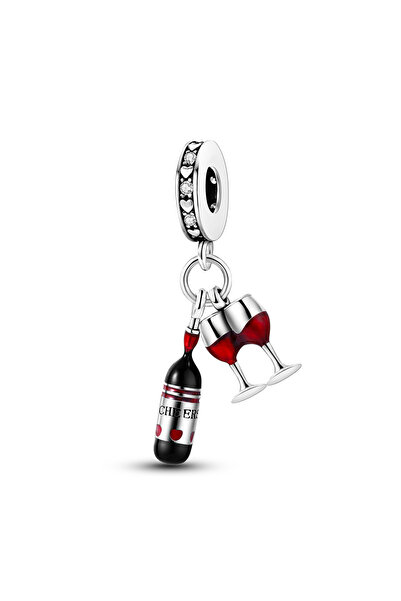 Choice KTC699 925 Sterling Silver Wine Bottle Glass Charms Red Enamel Clear C...