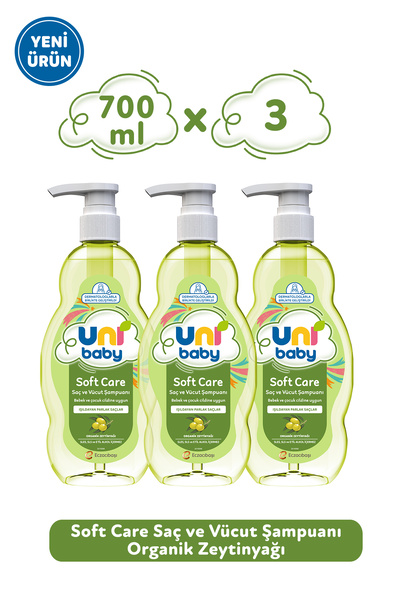 Uni Baby Soft Care Organik Zeytinyağlı Saç ve Vücut Şampuanı 700 ml 3'lü