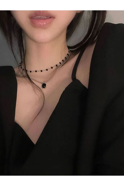 Choice NJ-1037 Retro Double Layer Clavicle Chain Necklace For Women Dark Styl...
