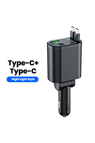 choice2 CC Blue Light 4 in 1 Retractable Car Charger Fast Charging Light Desi...