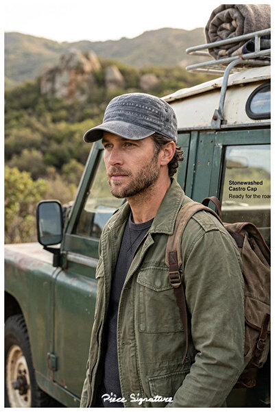 PIECE SIGNATURE Unisex Vintage Washed Castro Hat - Distressed Military Style Cap
