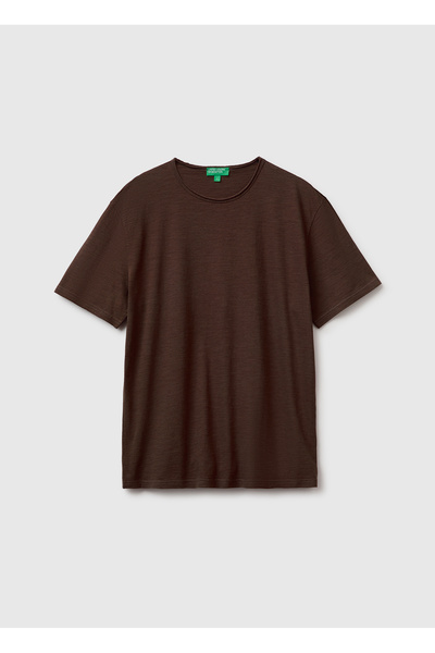 United Colors of Benetton Men's Dark Brown 100% Cotton Regular Fit Crew Neck ...