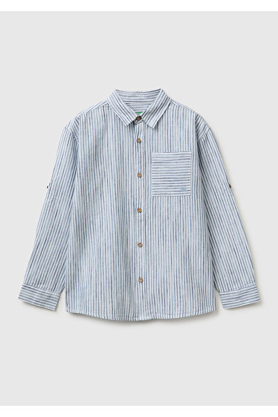 United Colors of Benetton Boys' ice blue logo embroidered striped classic col...
