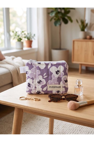 PURSEMARK Lavender Lilac Flower Patterned Handmade Small Wallet