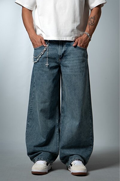 GRJ denim Iced Blue Wide Leg Oversize Baggy Jean Men's Trousers