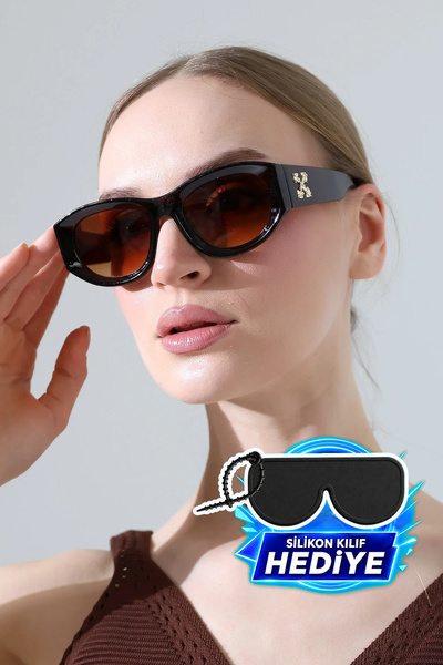 MİLANO KORS Women's Oval Brown Frame Brown Glass Gold Detailed Sunglasses