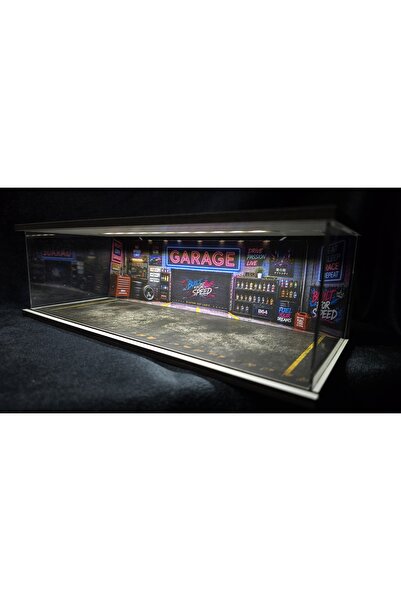 fabrikahşap Neon Garage Tema 1.64 Diorama Model Araba Standı Usb Ledli 7 Araç...