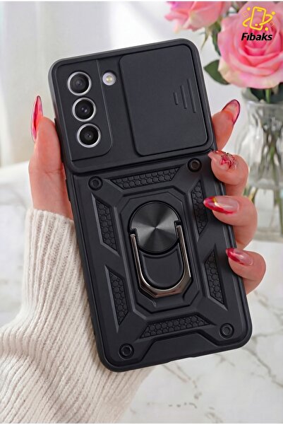 Fibaks Galaxy S21 Fe Kılıf Kamera Korumalı Sürgülü Yüzüklü Armor Military Tan...