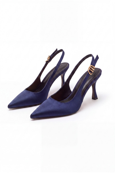 Shoesers Women's Navy Blue Satin Design Elastic Band Pointed Toe Thin Casual ...