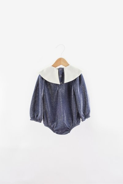 Le Mabelle Navy Blue Collar Detailed Glittery Long Sleeve Baby Girl Jumpsuit - Bailey