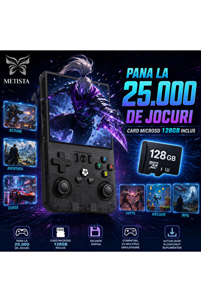 OEM Consolă portabilă R36 MAX, 128 GB, 25.000 de jocuri, 720x720 IPS, 4" (negru)