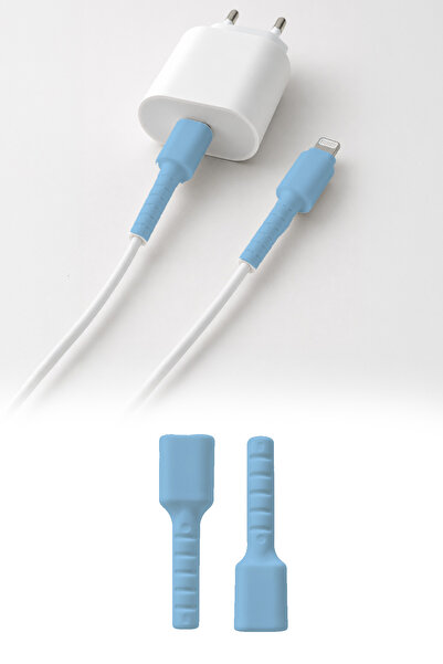 omilife Mavi Apple iPhone Kablo Ucu Koruyucu Silikon Lightning Şarj Kablosu K...