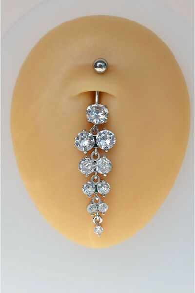 AyçaSilver Sallantılı Zirkon Taşlı Üzüm Salkımı Göbek Piercingi