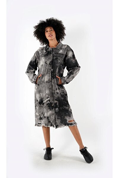 ALEXANDERGARDI Special Collection Ripped Detailed Pocketed Long Denim Jacket ...