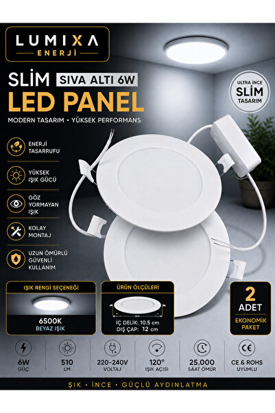 LUMIXA ENERJİ 6W SLİM LED SPOT PANEL YUVARLAK 3,5" (Delik:8,2cm Dış:12cm) BEY...
