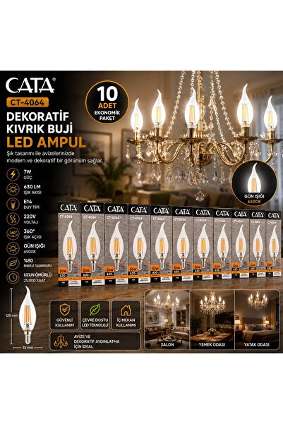 Cata CT-4064 LED KIVRIK BUJİ (GÜN IŞIĞI) 10'LU