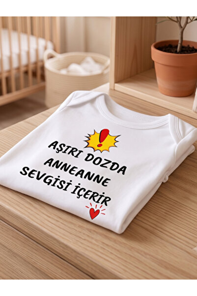 EGGBABY Anneanne Sevgisi Temalı Bebek Body Zıbın %100 Pamuk Eğlenceli Yazılı Hediye Bebek Zıbın