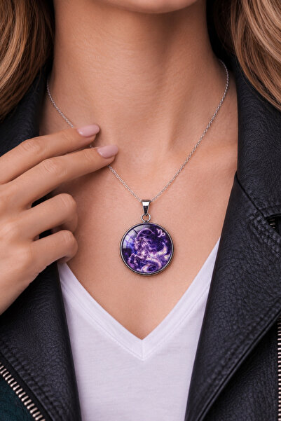 Oxolux, Lavinia Colier din seria Zodiac, in cutie cadou, design cosmic mov, b...