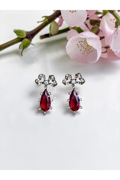 FAYRA ACCESSORIES Crystal Stone Bow Figured Water Drop Earrings