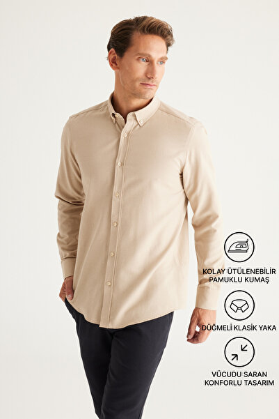 AC&Co / Altınyıldız Classics Men's Oxford Easy-Iron Cotton Anti-Sweat Shirt B...