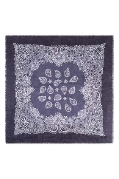Silk and Cashmere Lacivert Jas İpekli Baskılı Kare Şal 70x70 cm