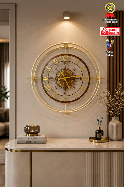 Wallover Design Vivens Compass – Krem/Ceviz Çift Çemberli Özel Tasarım Paslan...