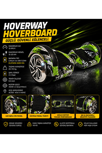 HOVERWAY HOVERBOARD 6.5 İNÇ LED IŞIKLI TAŞIMA KOLLU 36V 5.2AH ELEKTRİKLİ KAYKAY