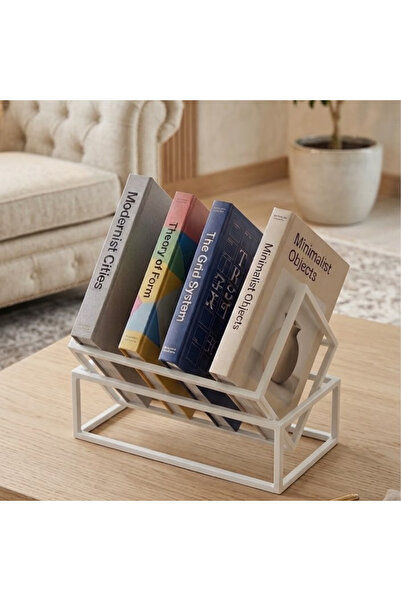 FERR CONCEPT Modern Geometrik Metal Masaüstü Kitaplık & Gazetelik - Minimalis...