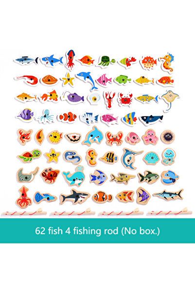 Choice4 62 Random Fish Wooden Magnetic Fishing Toys for Children Marine Life ...