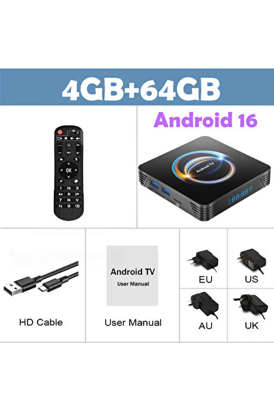 Choice42 US Plug 4G 64G Android 16 Smart TV Box X66 8GB+256GB Rockchip RK3528...