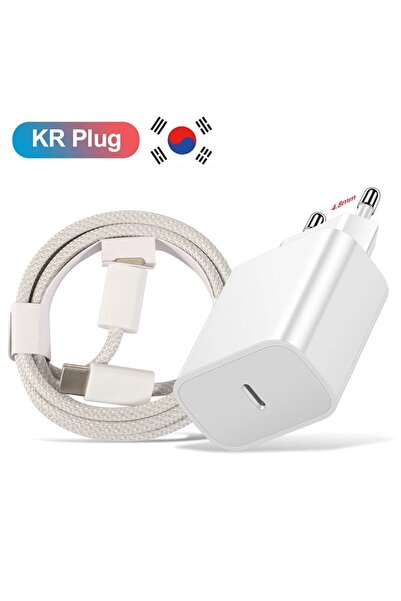 Choice KR White With Cable 20W PD Korean USB C Type C Charger For iPhone 15 F...