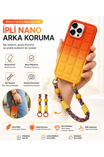 Nettech iPhone 14 Pro Max Askılı Kılıf İpli Premium Silikon Darbe Korumalı Te...