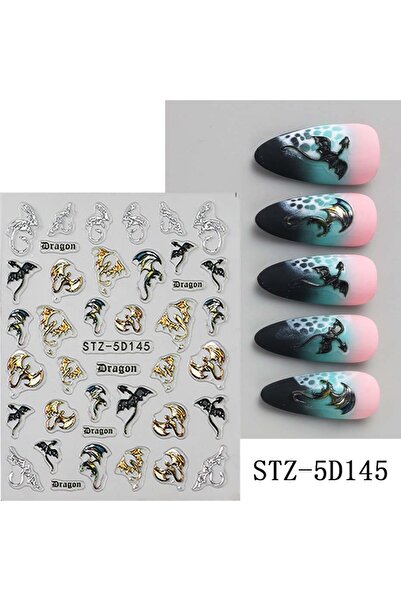 Choice STZ-5D145 1/2pcs 5D Embossed Metallic Colorful Dragon Nail Stickers Sn...