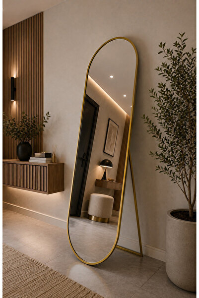 EFFE YAPI DEKOR Gold Metal Çerçeveli 180x60 CM Elips Model Ayaklı Boy Aynası