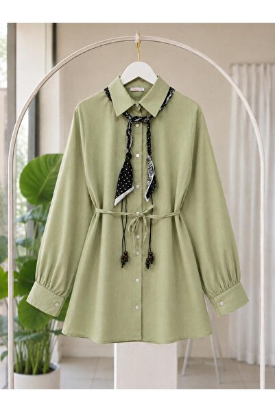 ÇALIŞKAN MODA Apolet Detailled Fularli Belted Wide Sleeves Loose Tunic[82 cm ...
