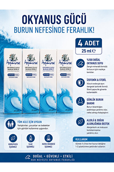 SANTASYA 4 ADET OKYANUS SUYU AQUANOSE 25 ML BURUN SPREYİ