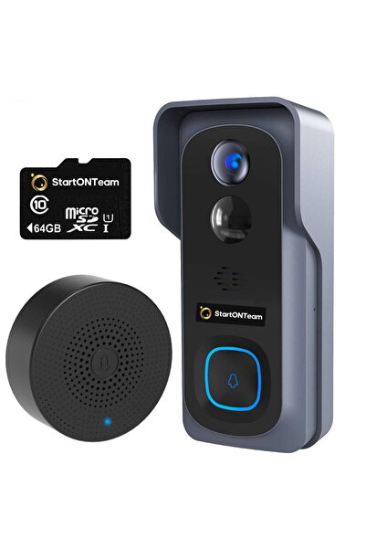 StartONTeam Interfon video inteligent wireless pentru exterior cu cameră HD, ...